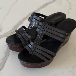 UGG Black Strappy Wedge Sandal 7.5